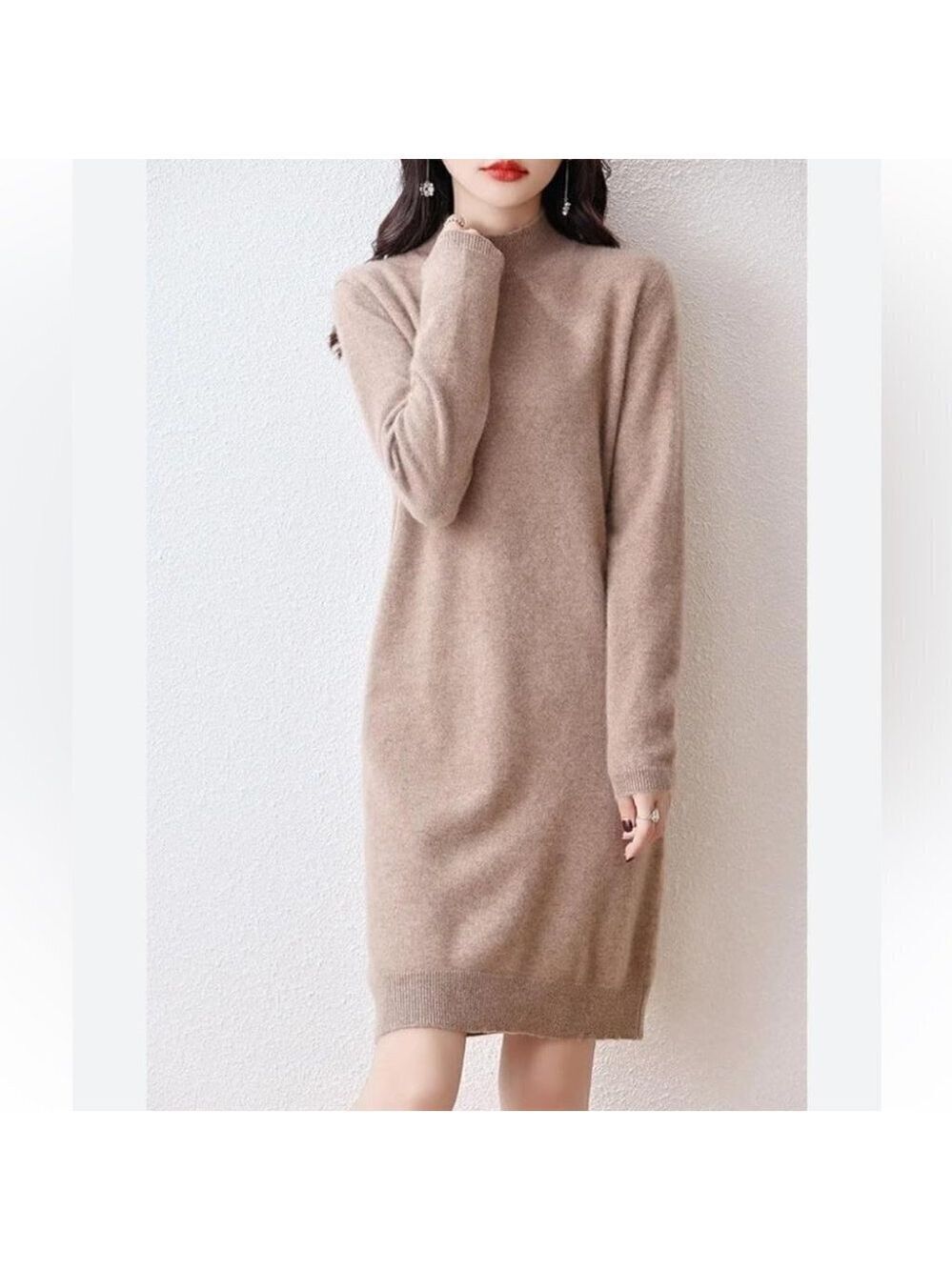 Renee C Heathered Rose Long Sleeve Crew Neck Sweater Dress Size S